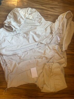 Zella Light Beige Hooded Jumpsuit Track Set